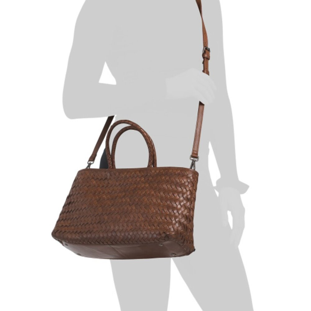 NWT Imported Vintage Handwoven Leather Mesh Tote Bag - Picture 4 of 6
